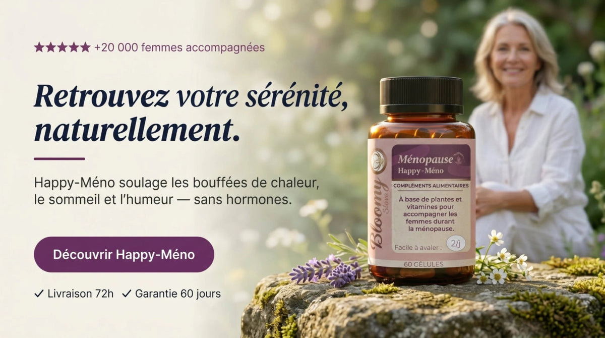 Méno, complément alimentaire ménopause, dans un jardin